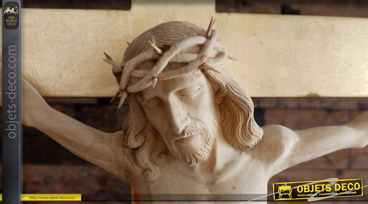 Très grand crucifix en bois et résine finition dorée 186 cm