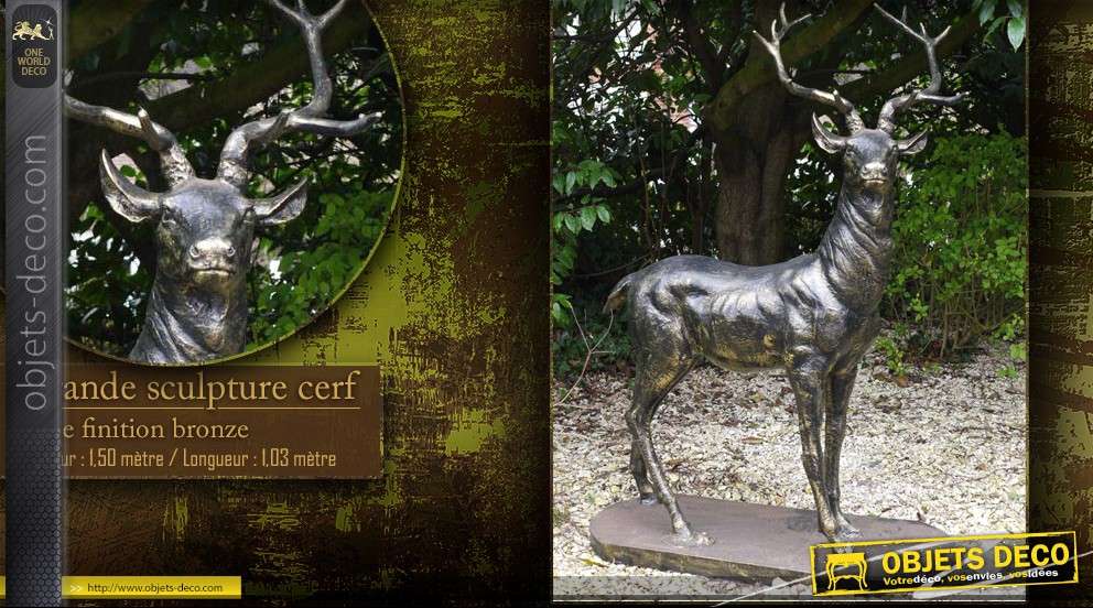 Sculpture animalière d'un cerf en métal pour ornementations de parcs et jardins, 1.5m