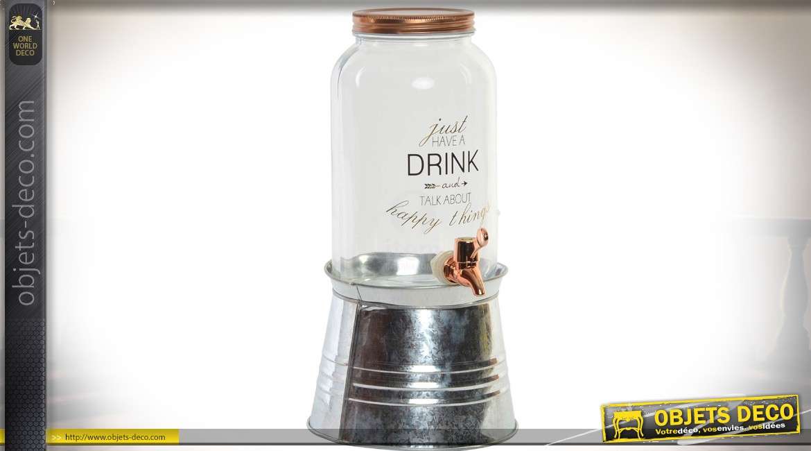 Distributeur de boisson de style rétro en verre et métal (3 litres)