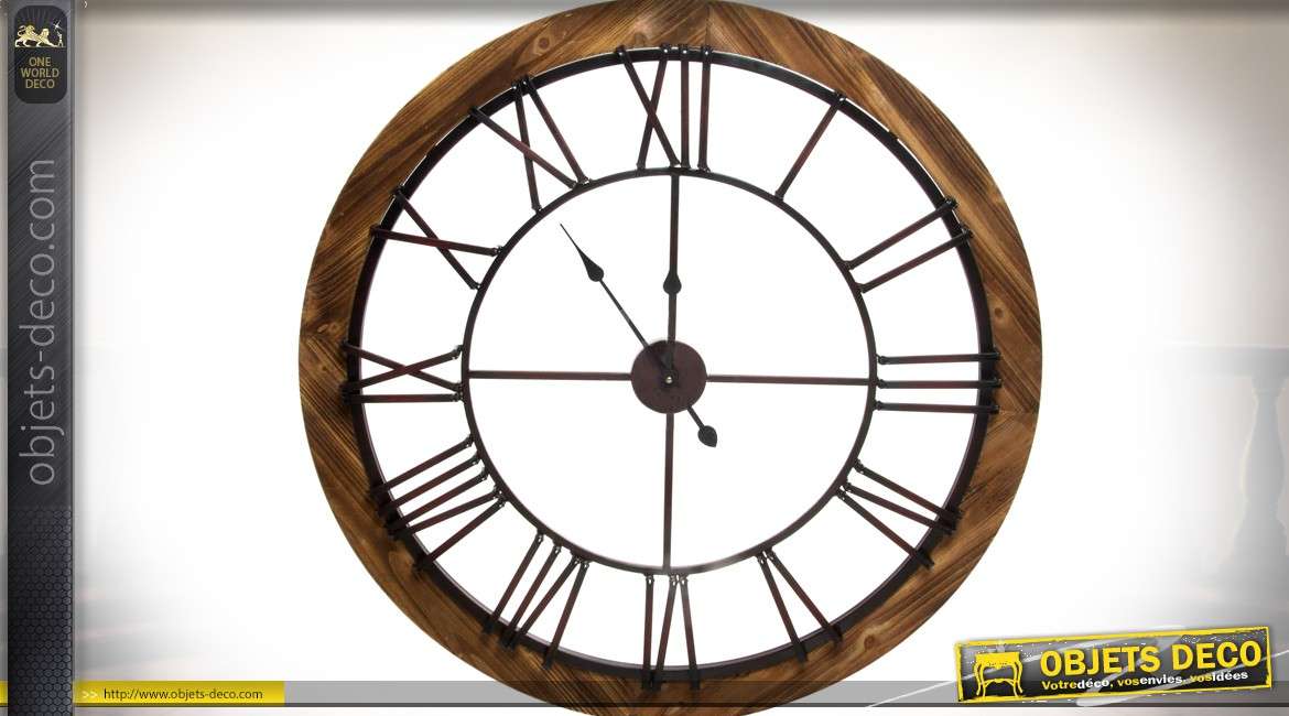 Très horloge en bois et métal Ø 91,5 cm