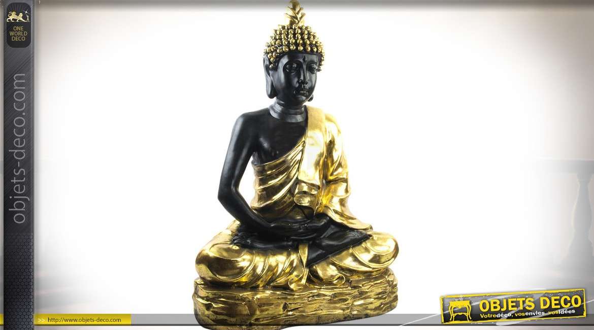 Très grande statuette de bouddha assis finition bronze et or 150 cm