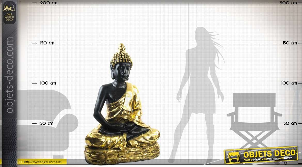 Très grande statuette de bouddha assis finition bronze et or 150 cm