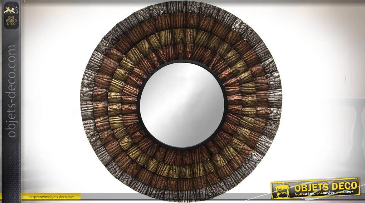 Miroir rond déco murale cercles concentriques en métal Ø 90 cm