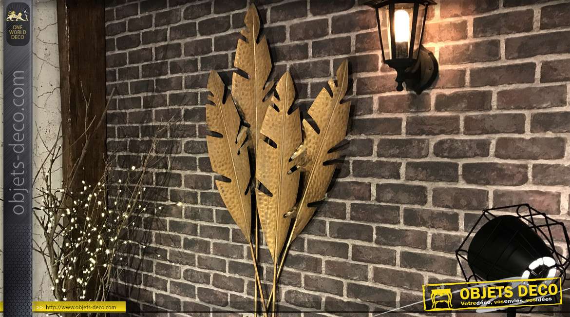 Décoration murale feuilles en métal style nature finition dorée