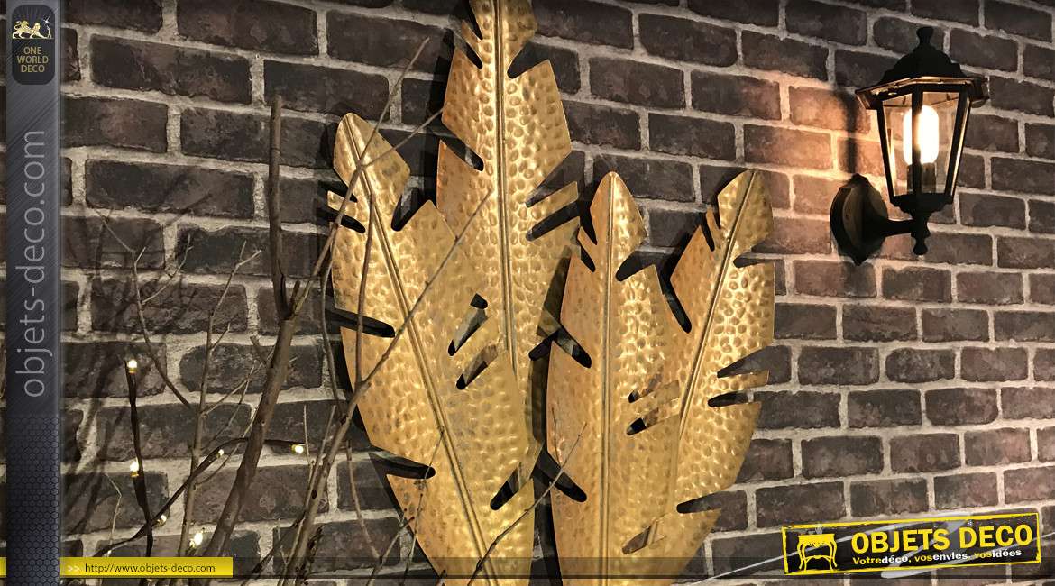 Décoration murale feuilles en métal style nature finition dorée