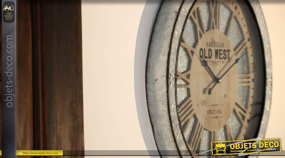 Horloge murale Bodega Design- American Old West en bois et métal de 60cm