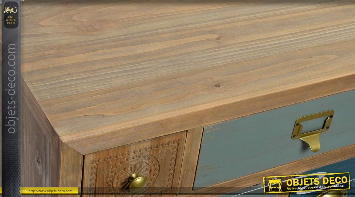 Commode en bois à 10 tiroirs de style éclectique et rétro