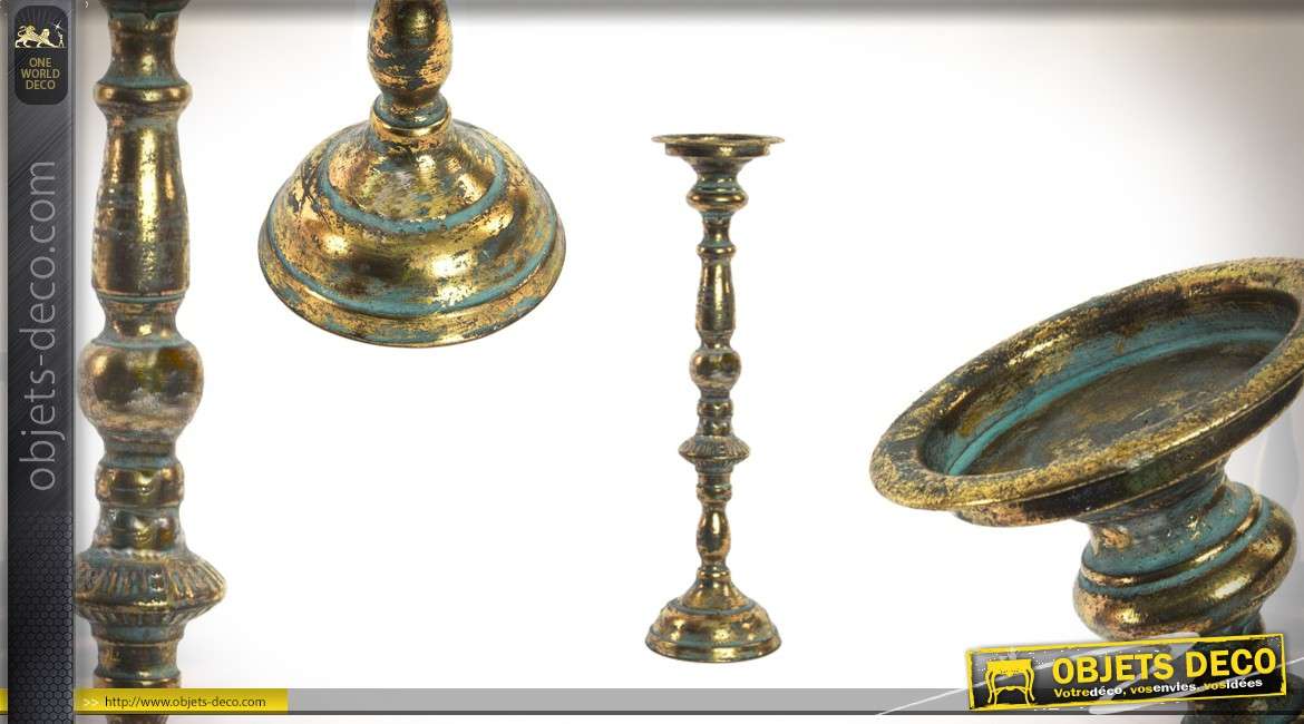 Série de deux chandeliers en métal effet effet vieilli 44 cm