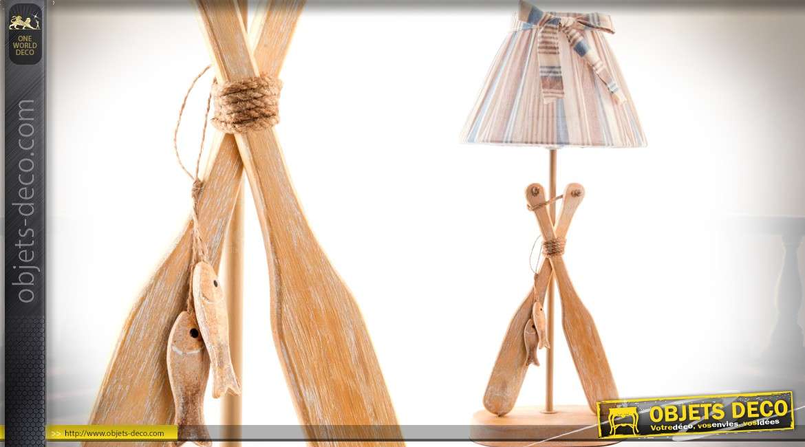 Lampe de salon en bois déco rames de bateau 45 cm