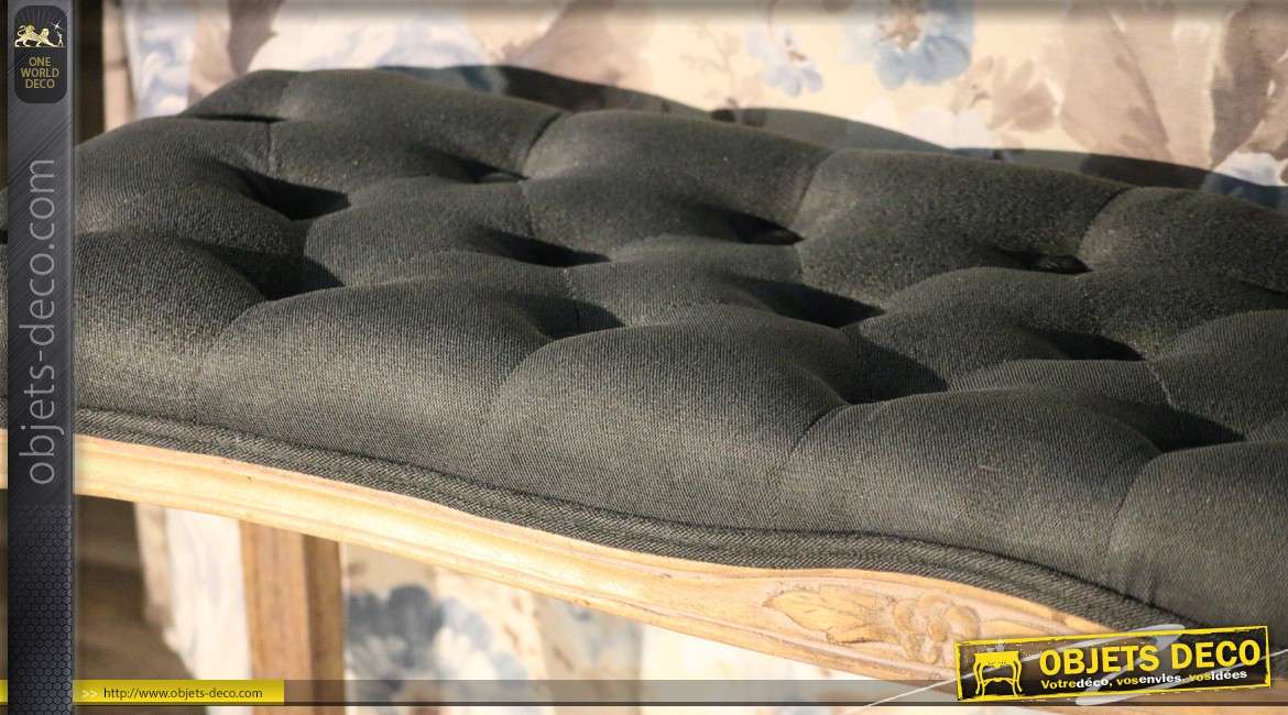 Banquette bout de lit de style Louis XV tissu gris foncé capitonné
