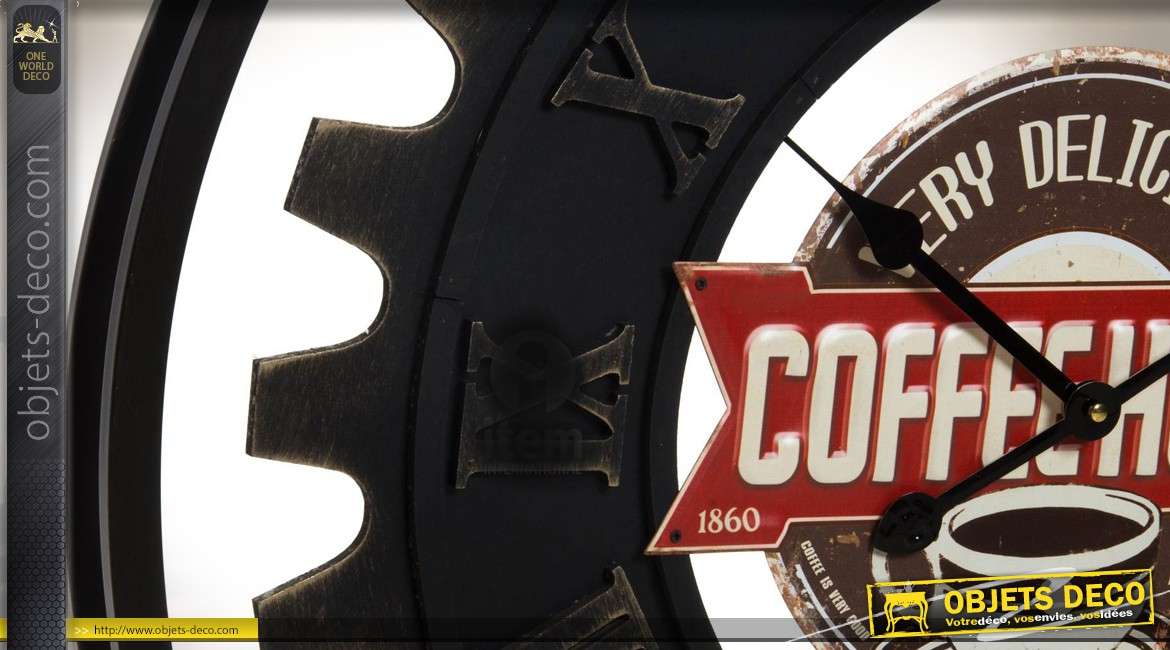Grande horloge en métal roue dentée Coffee House Ø 80 cm