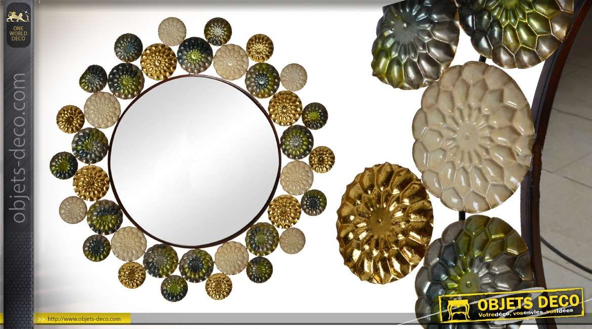 Miroir rond de 94cm en métal de style indus Mandala Design