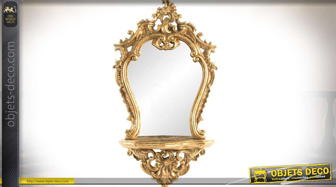 Miroir mural baroque doré avec tablette console 68 cm
