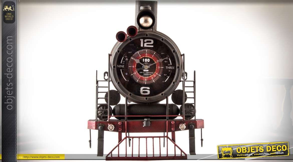 Décoration murale en métal train à vapeur avec horloge 48 cm