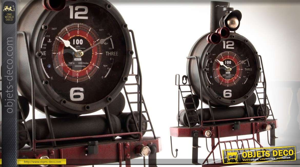 Décoration murale en métal train à vapeur avec horloge 48 cm