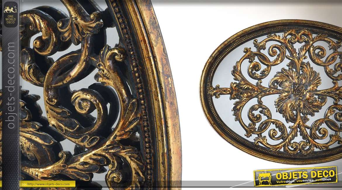 Miroir baroque en résine patine or vieilli de 47 cm