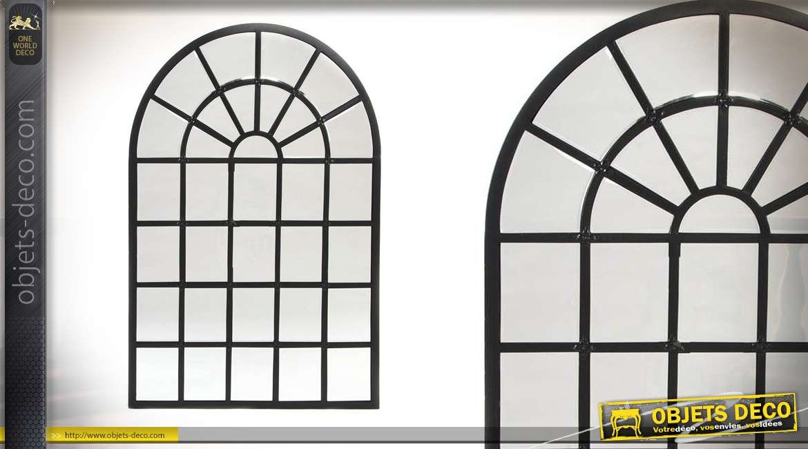 Grand miroir-fenêtre d'atelier en métal noir 120 cm