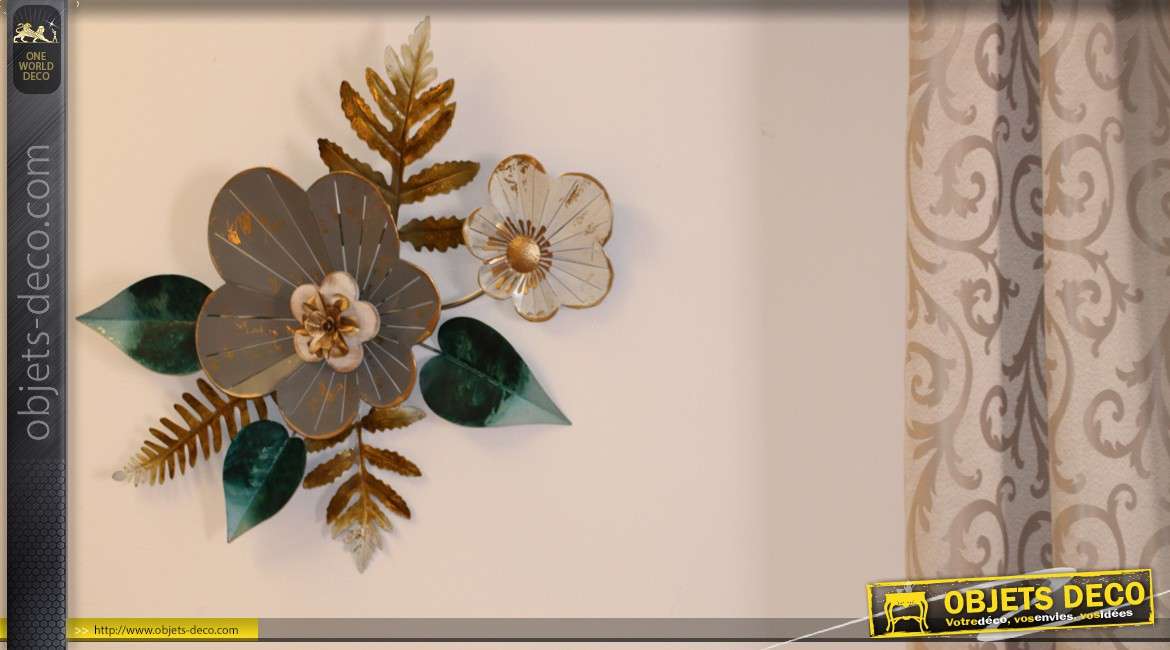 Décoration murale florale en métal et en relief 79 cm