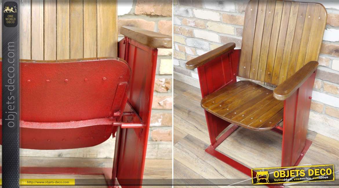 Ancien fauteuil de cinéma restauré en bois recyclé 78 cm