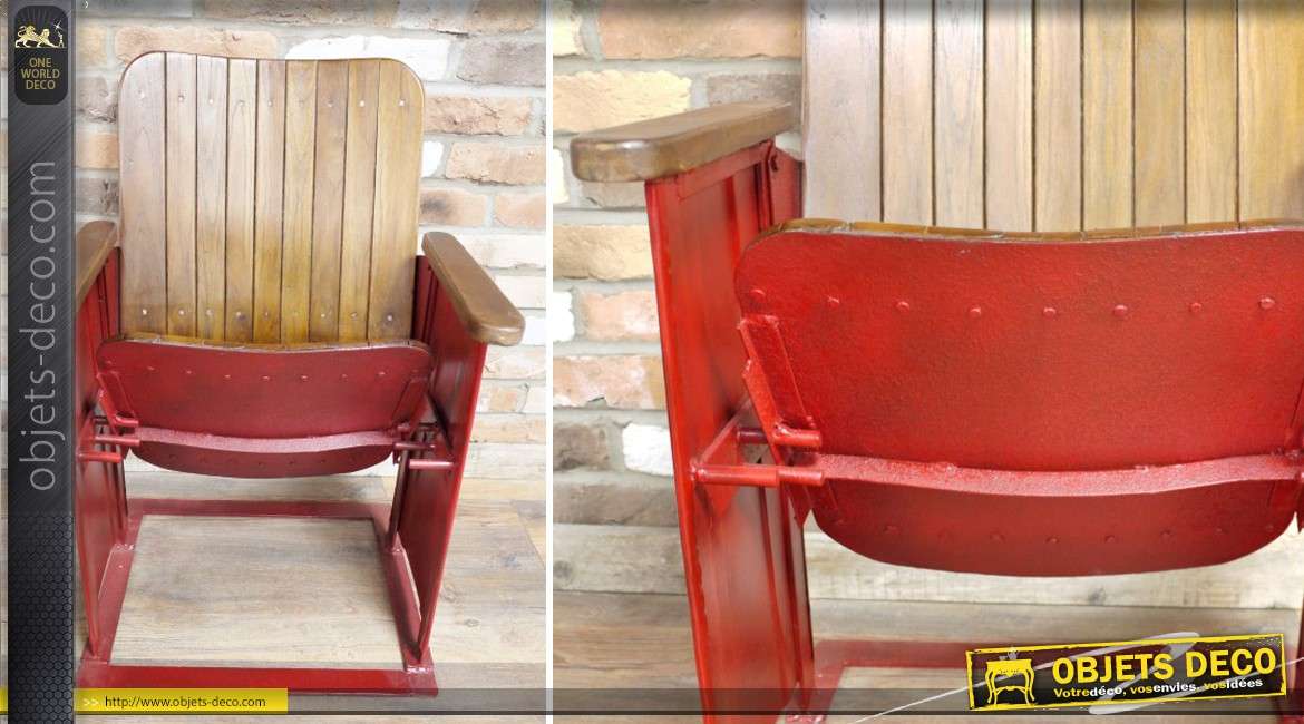 Ancien fauteuil de cinéma restauré en bois recyclé 78 cm