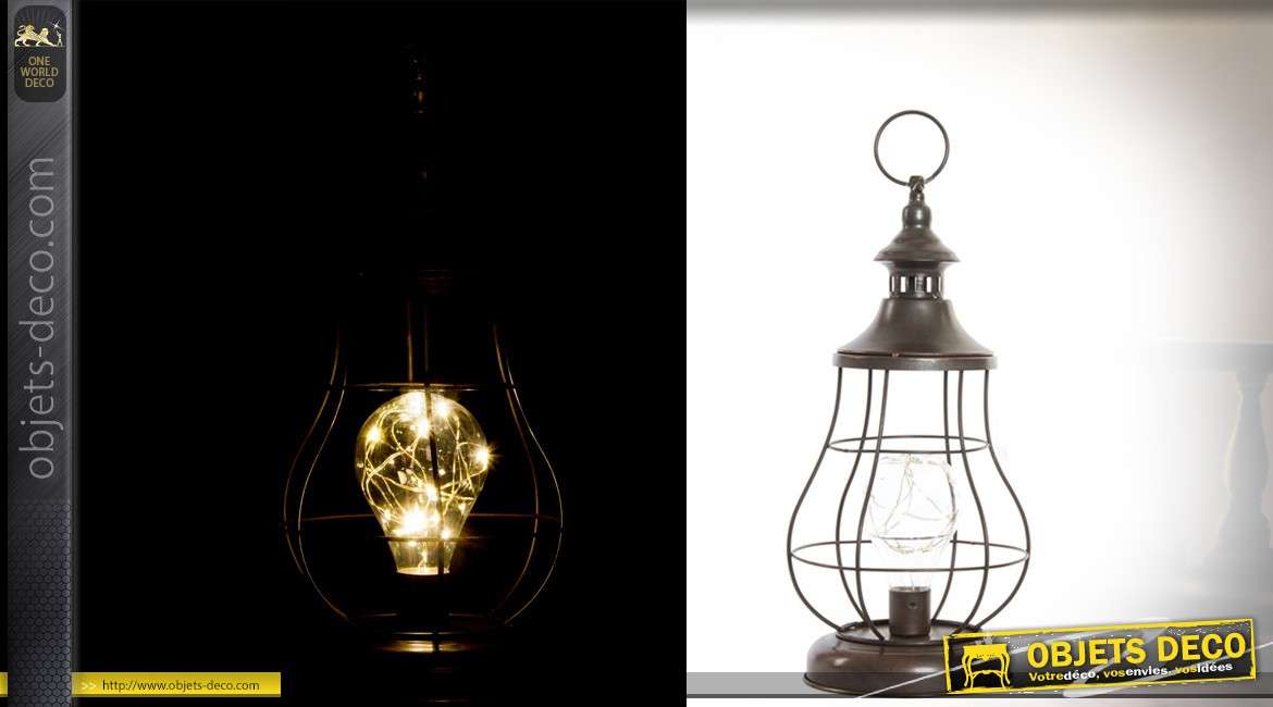 Série de deux lanternes LED en verre et métal avec ampoule filament