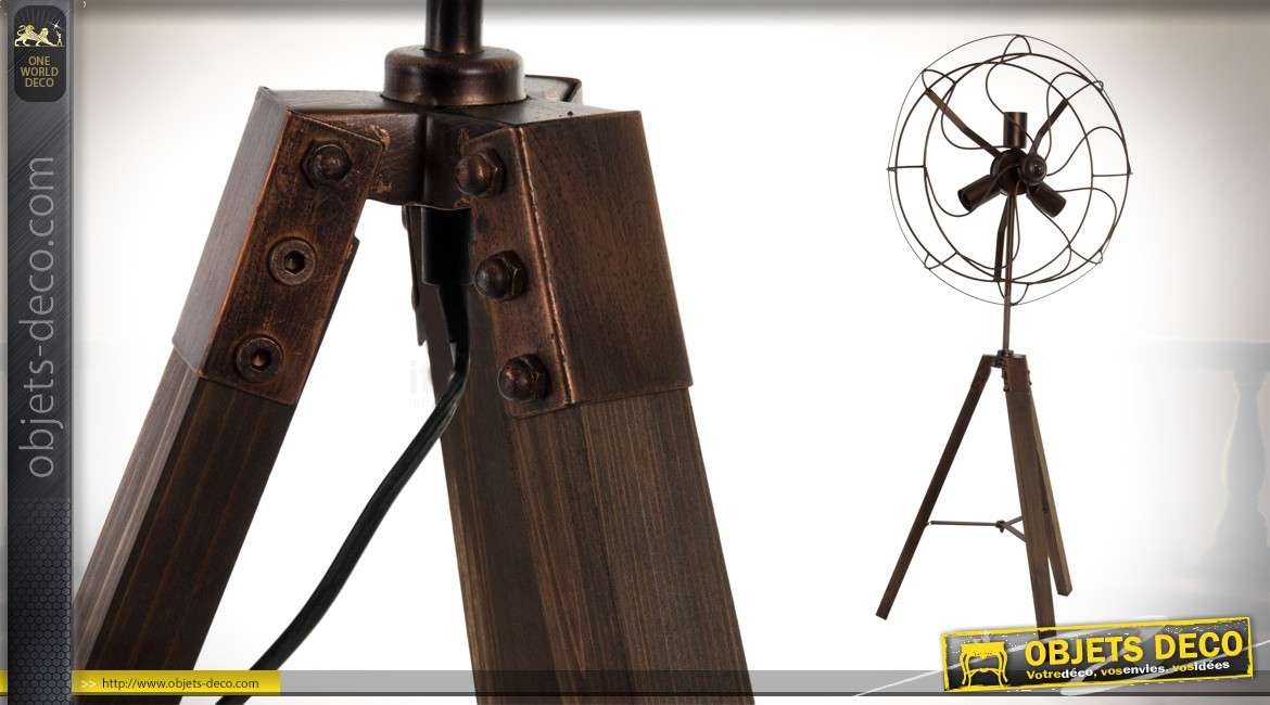 Lampadaire de style industriel en bois et métal de 106 cm