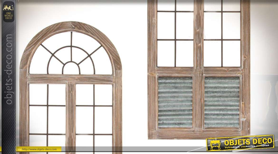 Encadrement de fenêtre trompe l'oeil en bois et métal de 161 cm
