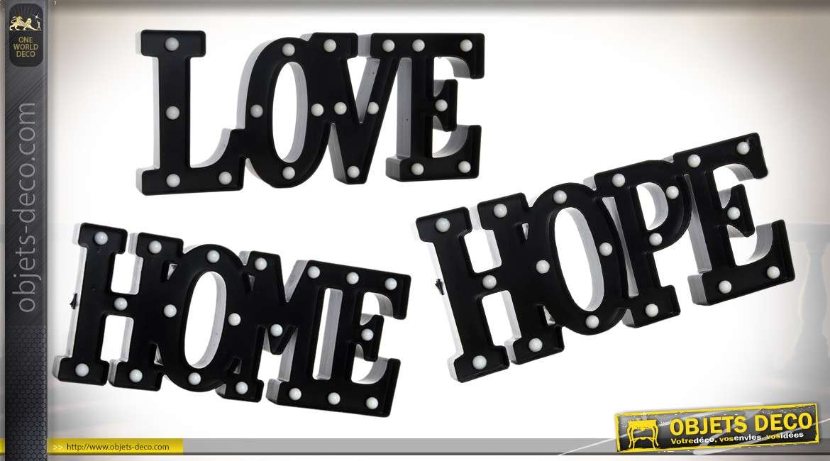 Love Home and Hope - Décos lumineuses à LED noires 48cm