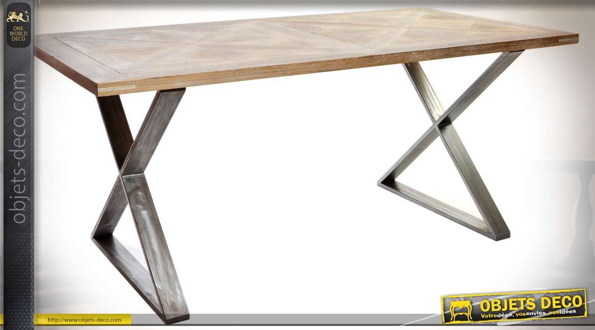 Table de salle à manger en bois et métal aspect vieilli 180 x 90 cm