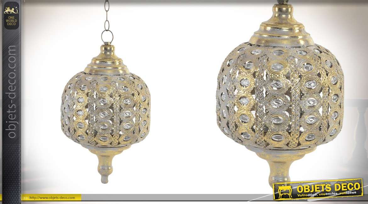 Suspension lumineuse style lanterne en métal 43 cm