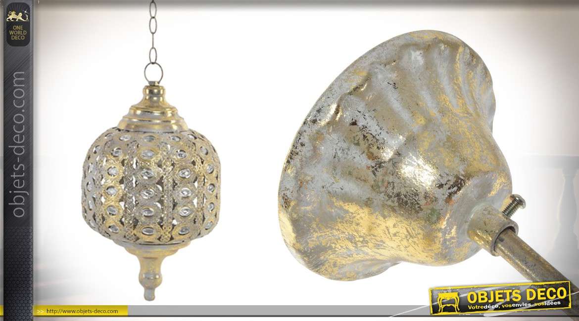 Suspension lumineuse style lanterne en métal 43 cm