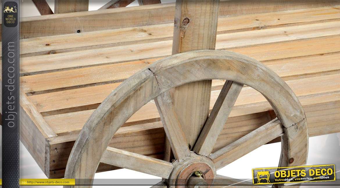 Grande charrette de maraicher en bois vieilli 3 plateaux 180 cm