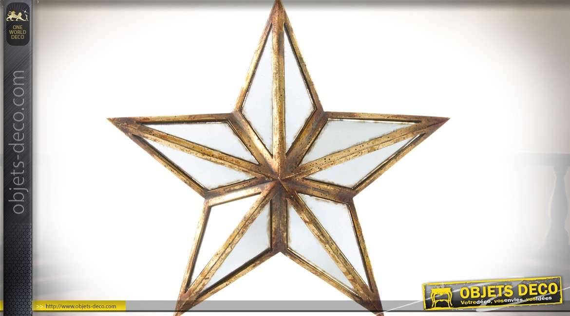 Miroir déco murale en forme de grande étoile dorée et vieillie