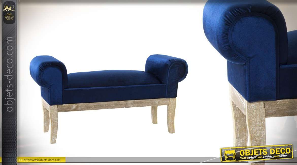 Bout de lit en bois et tissus collection Bleu de France