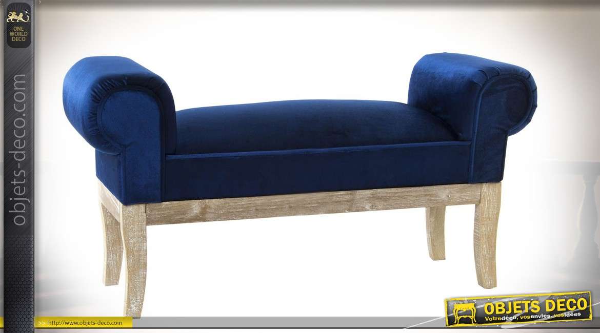 Bout de lit en bois et tissus collection Bleu de France