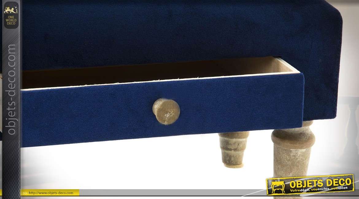 Repose pieds en bois et tissus avec tiroir collection Bleu de France