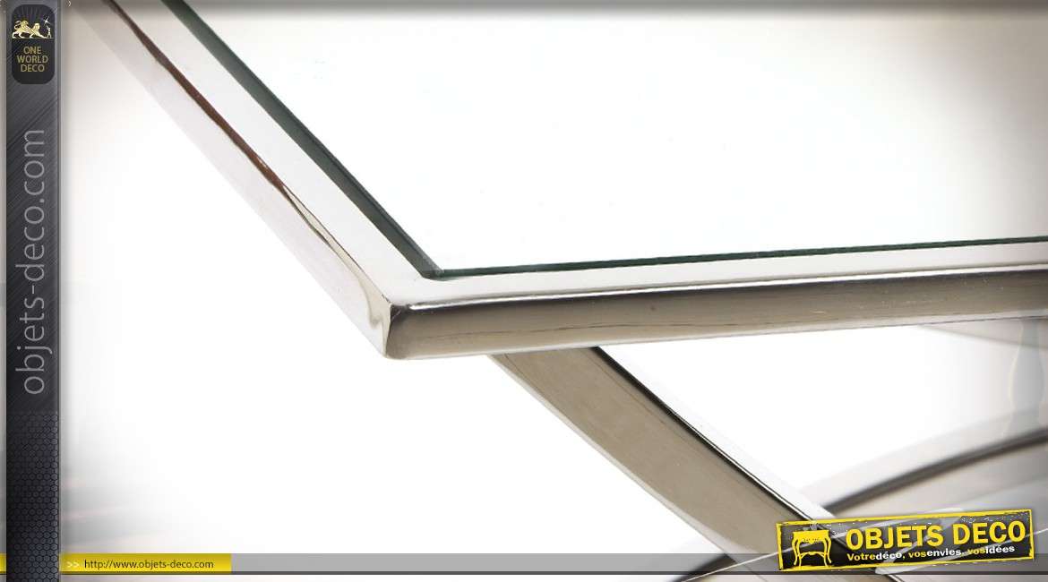 Table d'appoint en verre et acier chromé de 82 cm