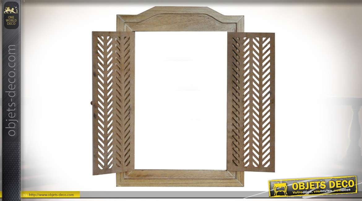 Miroir fenêtre en bois clair avec volets rabattables 50 cm