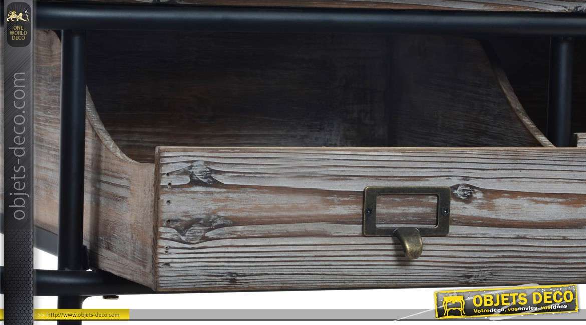 Grande console en bois et métal 3 tiroirs effet vieilli 117 cm