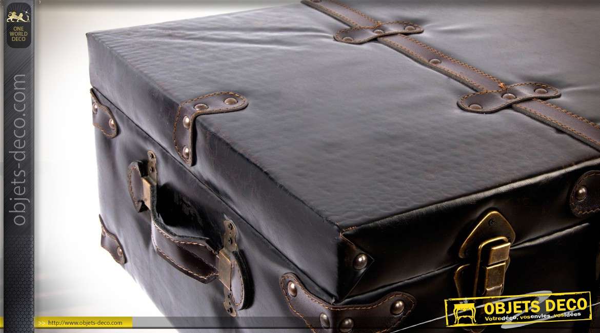 Console style valise de voyage sur pieds couleur chocolat et pointes dorées