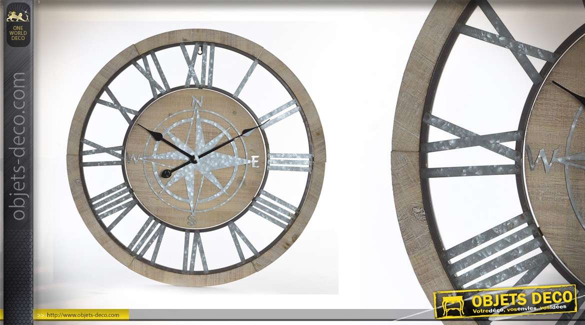 Horloge murale en bois Aux 4 coins du vent Ø70