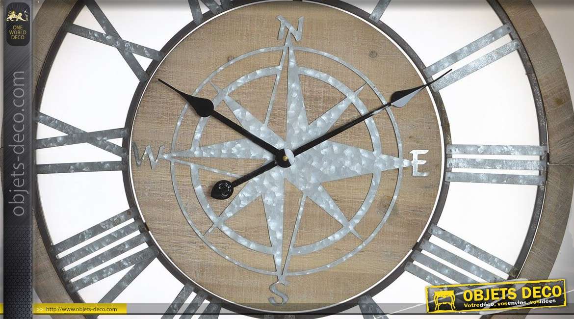 Horloge murale en bois Aux 4 coins du vent Ø70