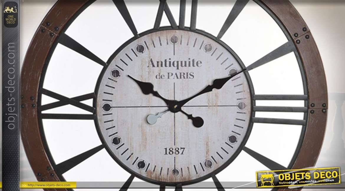 Horloge en bois et métal Ø80 - Antiquités de Paris