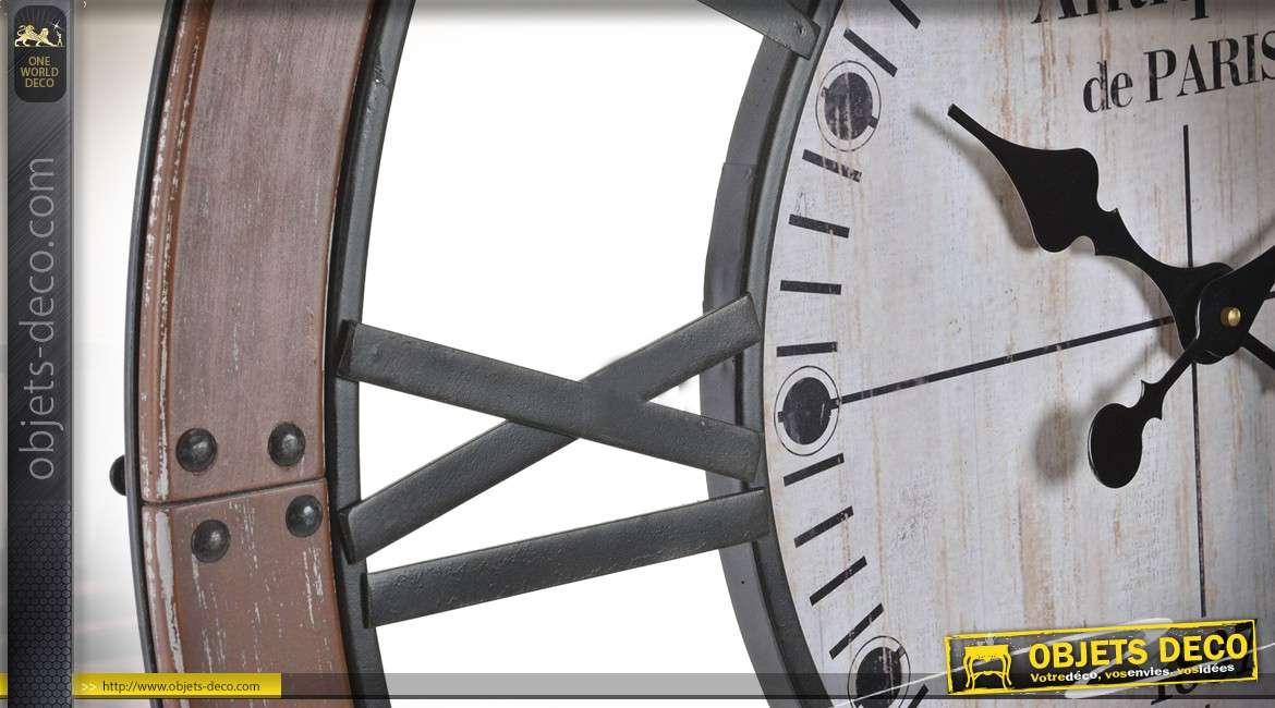 Horloge en bois et métal Ø80 - Antiquités de Paris