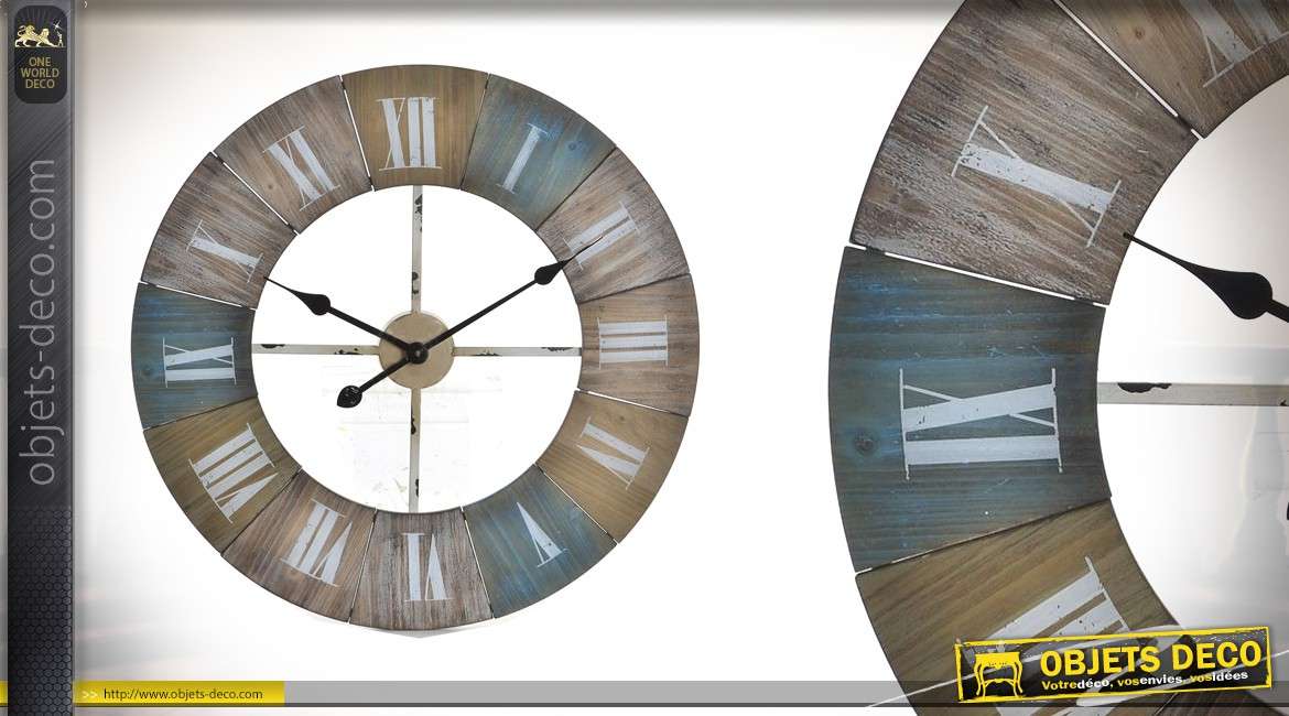 Horloge murale en bois et métal Ø60 - Un été à la Baule