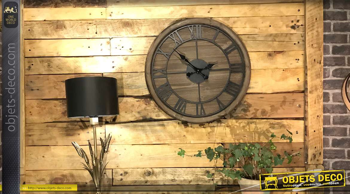 Horloge murale en bois et métal Ø60 - La véritable