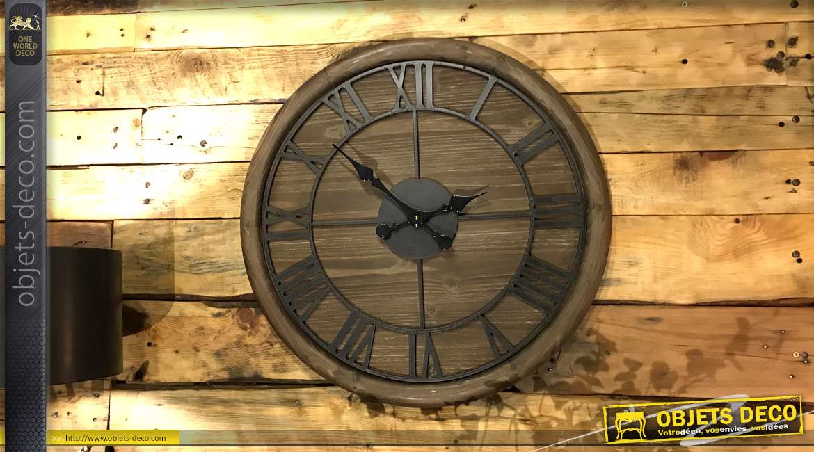 Horloge murale en bois et métal Ø60 - La véritable