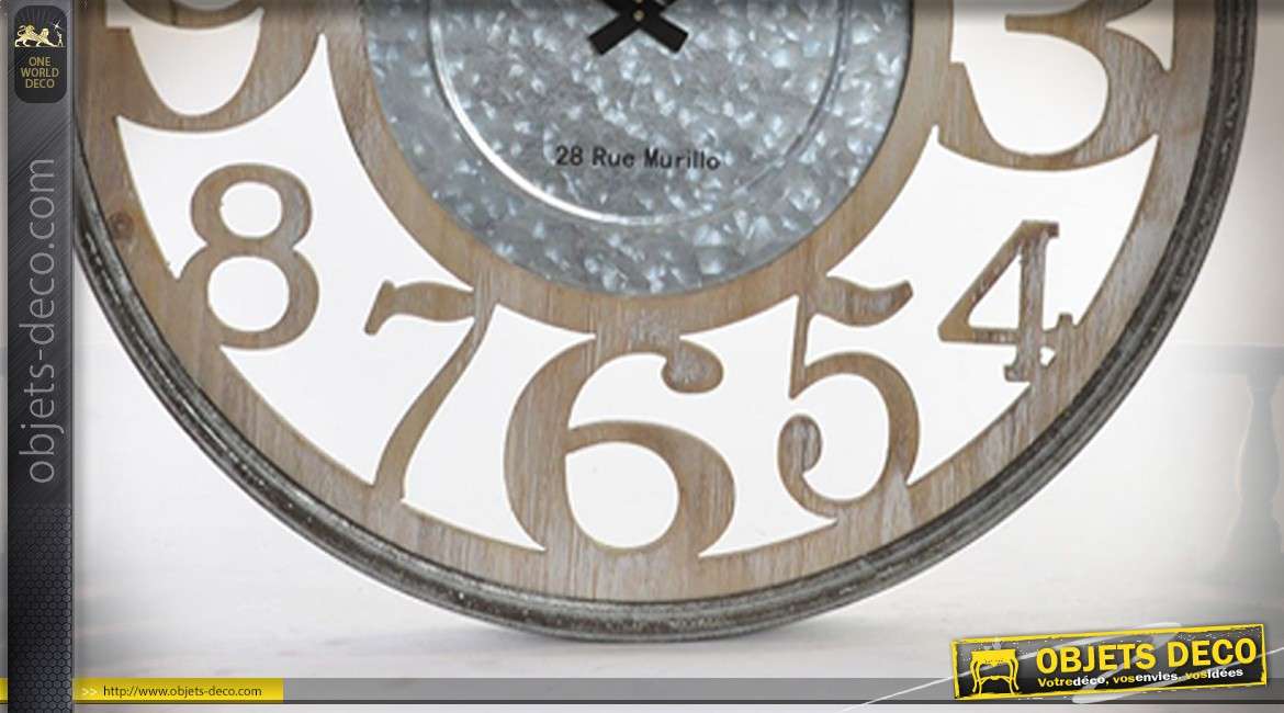 Horloge murale en bois et métal Ø60 - Temps libre
