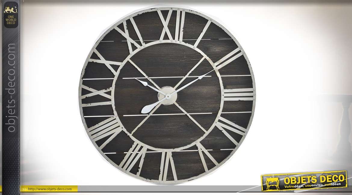 Grande horloge en bois et métal Ø90 - L'heure a sonnée
