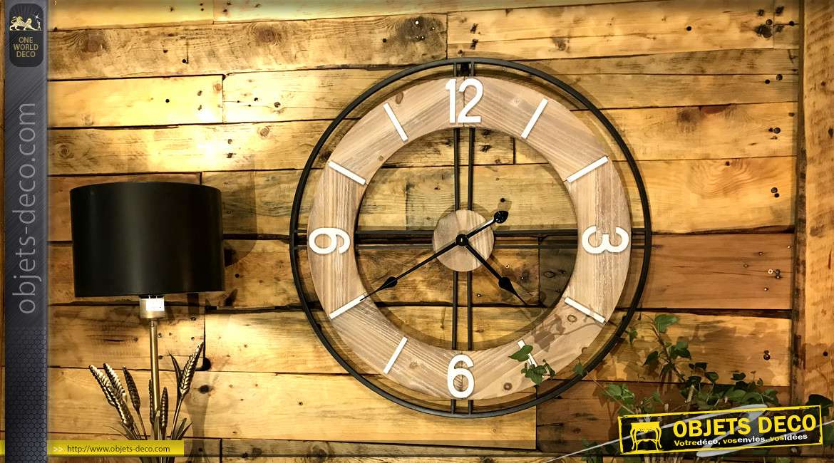 Horloge en bois et métal teintes claires Ø70 - A la bonn'heure